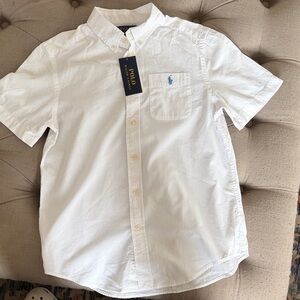 NWT Boys size L (14-16) white Ralph Lauren seersucker short sleeve shirt.